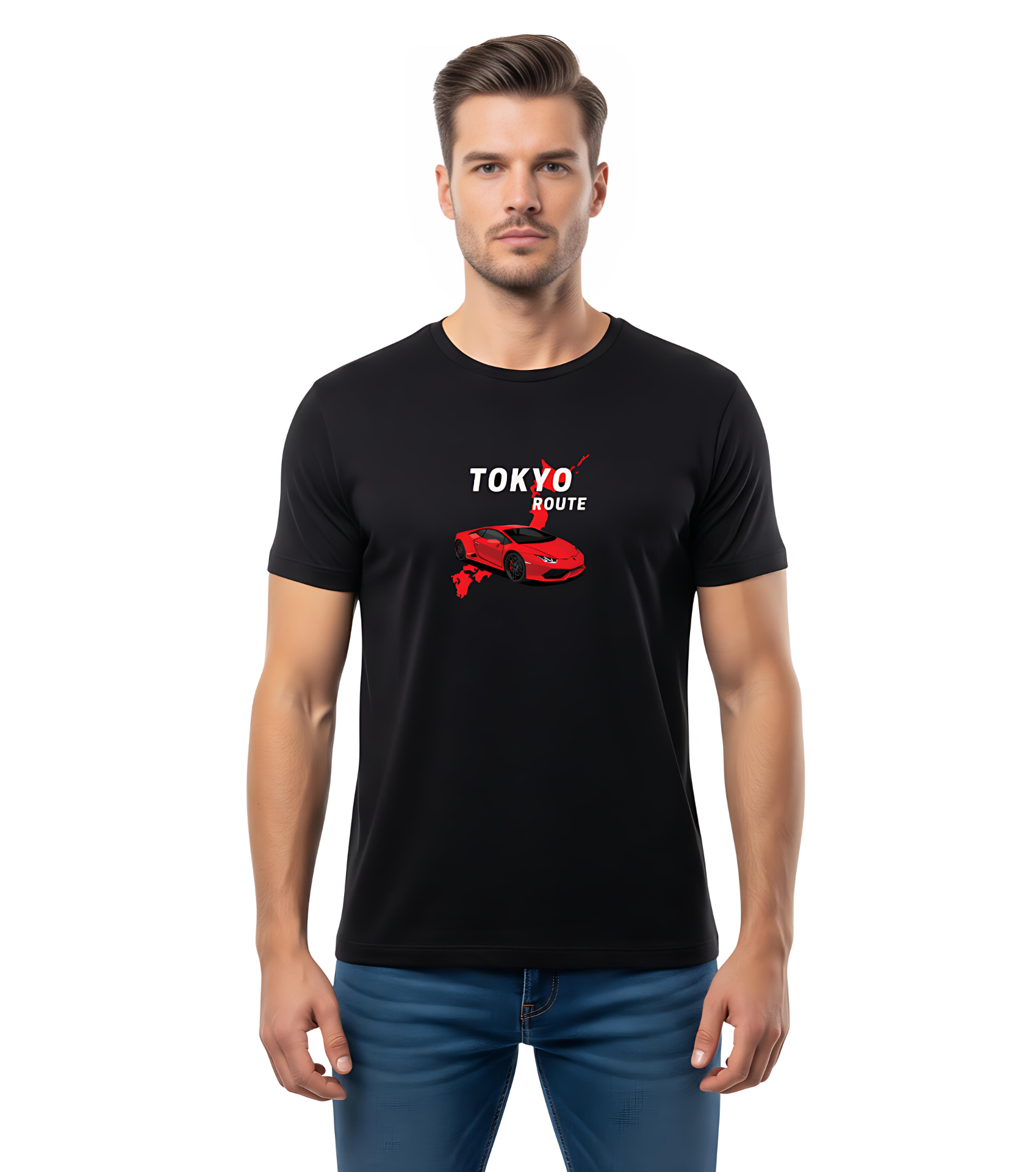 Black Tokyo Route Graphics T-Shirt For Men | Round Neck T-Shirt
