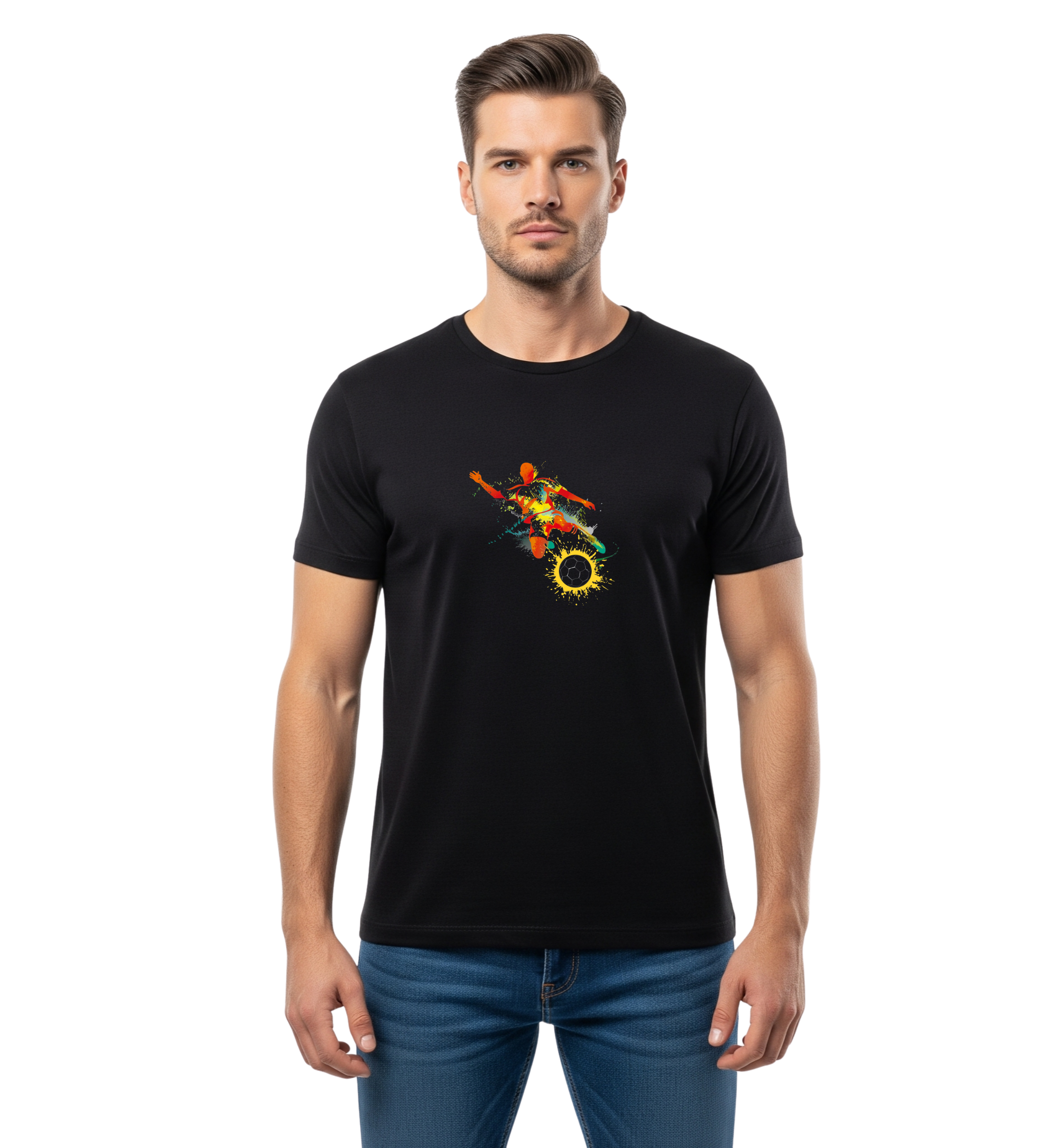 Black Football Theme Graphics T-Shirt For Men | Round Neck T-Shirt