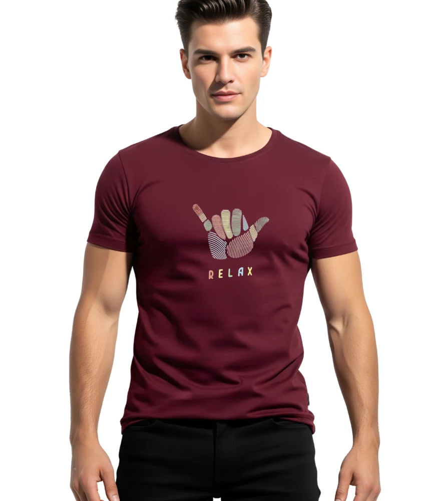 Maroon Relax Graphics T-Shirt For Men | Round Neck T-Shirt