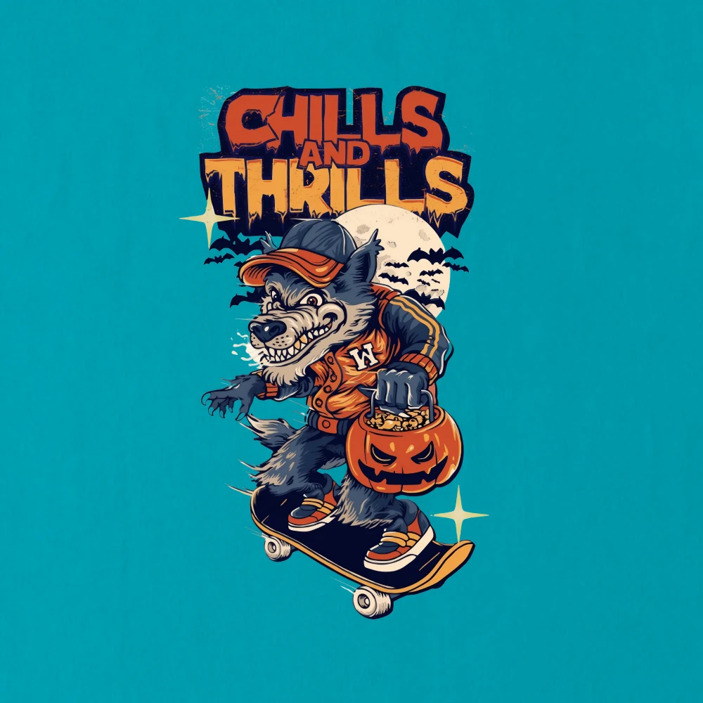 Sea Green Chills and Thrills Graphics T-Shirt For Men | Round Neck T-Shirt - Image 2