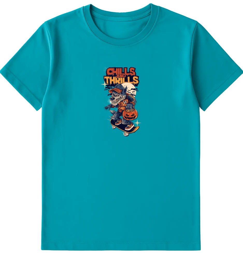 Sea Green Chills and Thrills Graphics T-Shirt For Men | Round Neck T-Shirt